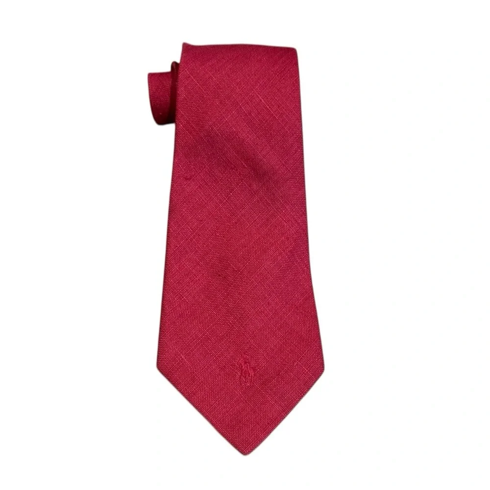 Polo Ralph Lauren Men's Tie Red 100% Linen Pony Logo USA 4.25